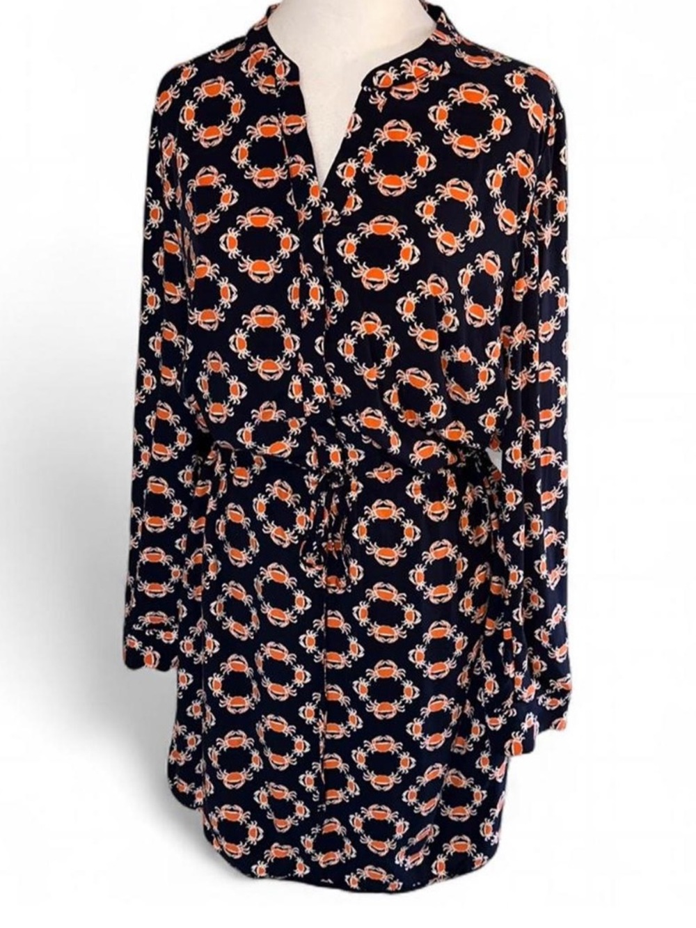 crown & ivy Navy Dress with Orange Floral Crab Print